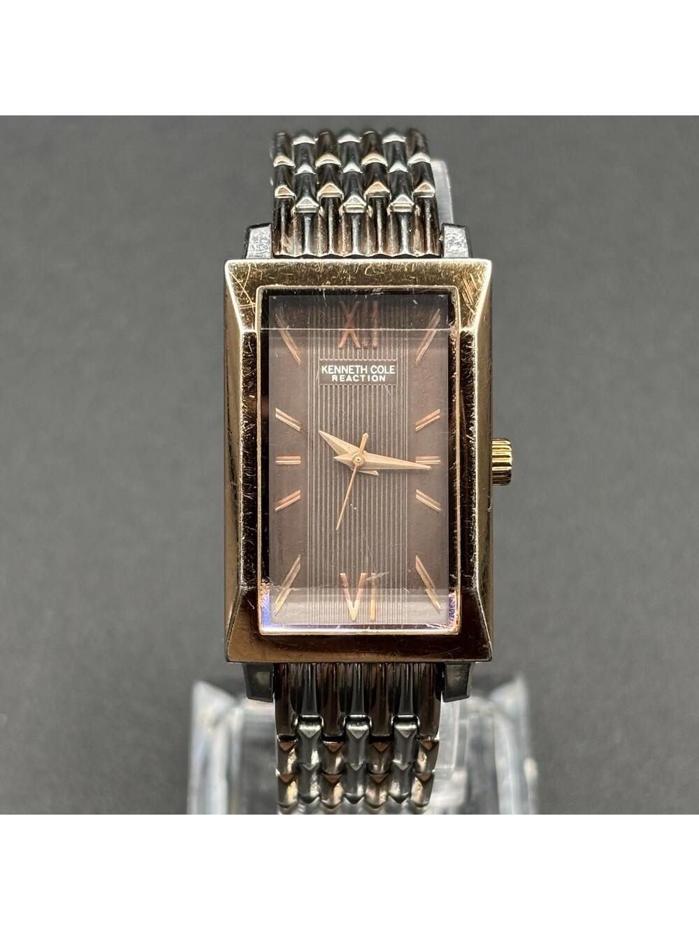 Kenneth Cole Reaction KC4622 Two-Tone Silver/Gold Rectangular Watch Brown Dial
